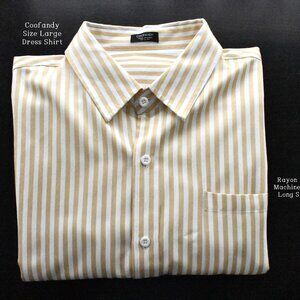 COOFANDY Mens Button Down Shirt L White Gold Stripe Machine Wash Long Sleeve